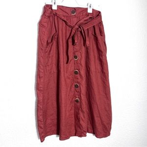Linen Midi Skirt Rust | Marc New York | Size Medium